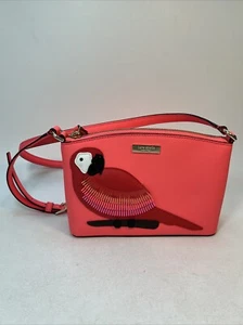 Kate Spade NY "Flights Of Fancy Parrot" rot/rosa Leder Umhängetasche Handtasche-schön - Bild 1 von 15