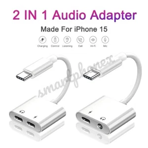 2 IN 1 Audio Charger Splitter Type C Aux Headphone Jack USB C to 3.5mm Adapter - Picture 1 of 16