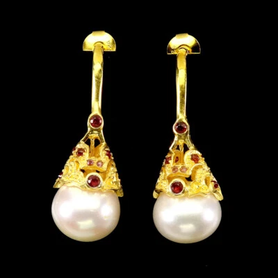 Pendientes de plata de ley 925 perlas redondas 12 mm rodolita granate piedras preciosas joyería Foto 1 de 4
