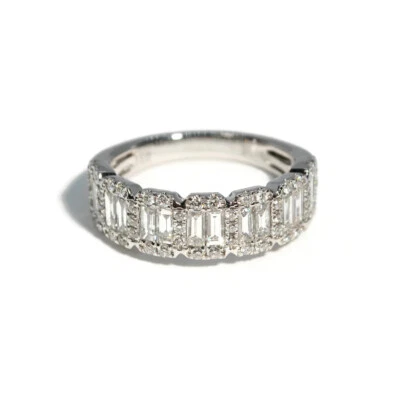 1.5Ctw White Baguette & Round Cut CZ Alternate Eternity Wedding Band 925 Silver - Image 1 of 3