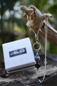 Handmade necklace with Sterling Silver, Black Onyx & White Veined Jasper. - Picture 1 of 3