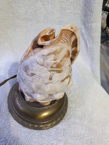 Antique Hand Carved Conch Shell Lamp/Light Shade 7" Tall, Women in Chariot - Picture 1 of 13