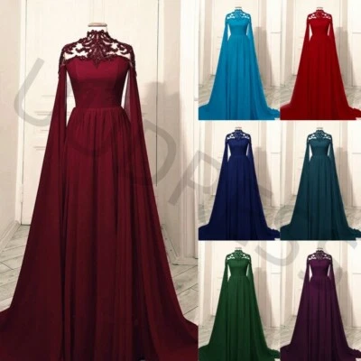 Chiffon Gothic Wedding Dresses With Cape Lace Appliques A Line Bridal Gowns - Image 1 of 4