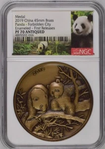 FIRST RELEASES NGC MS70 2019 China Panda Forbidden City Brass ENAMELED, Awesome! - Picture 1 of 3