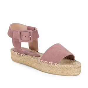Saks Fifth Avenue Espadrille Sandals 9 Lilac Suede Platform Ankle Strap Summer - Picture 1 of 11