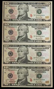 2006 USA $10 UNCUT SHEET OF 4 FEDERAL RESERVE NOTES FRN - Picture 1 of 2