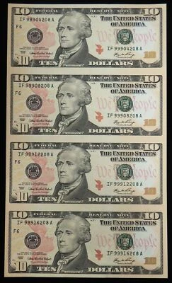 2006 USA $10 UNCUT SHEET OF 4 FEDERAL RESERVE NOTES FRN - Image 1 of 2