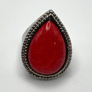 Anillo grande de moda para mujer llamativo lágrima tono plata naranja rosa piedra de vidrio - Imagen 1 de 8