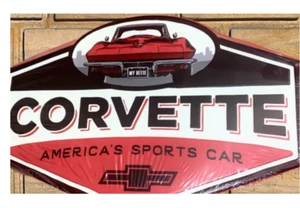 Letrero metálico de auto deportivo Corvette Chevrolet 11 pulgadas en relieve H x 16 pulgadas. L - Imagen 1 de 2