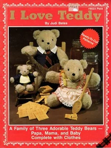 I Love Teddy de Judi Bates a Cuadros #8023 Papá, Mamá y Bebé con Ropa Nuevo de Lote Antiguo - Imagen 1 de 8