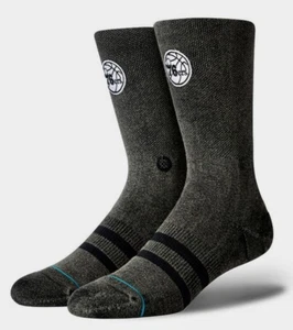 STANCE NBA Philadelphia 76ers Blacktop Black White Crew Socks NEW Mens M 6-8.5 - Picture 1 of 6