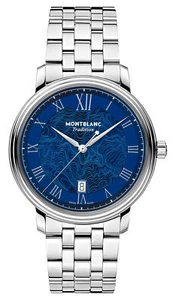 Montblanc Tradition Automatic Stainless Steel Blue Dial Date Mens Watch 131275 - Picture 1 of 5