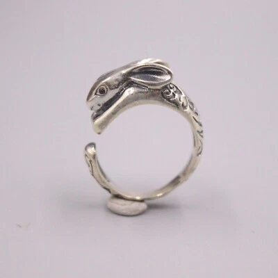 Pure S925 Sterling Silver Ring Men Women Gift Lucky Cute Rabbit Band Ring - Image 1 of 4