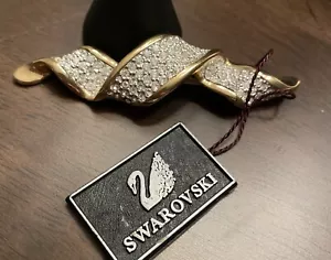 Gold Plated VINTAGE Swarovski Swan Marked Crystal Twisted Ribbon Pin Brooch - Picture 1 of 3