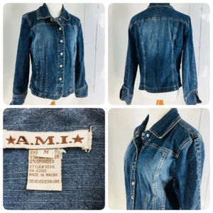 A.M.I. Womens Medium M Blue Denim Button Snaps Down Jean Jacket P5 - Picture 1 of 9