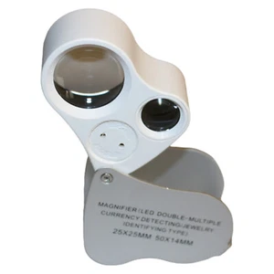 LED Einschlag Handlupe Taschenlupe Juwelierlupe Vergrößerungsglas 25x25 mm grau - Bild 1 von 5