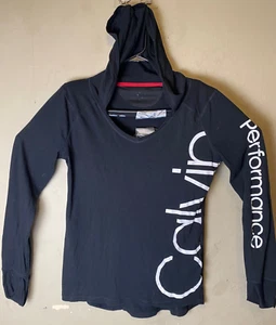 Calvin Klein Women's Spellout long sleeve pullover Black Thin Hoodie Size S - Picture 1 of 10