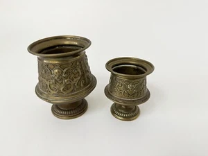 2 Vintage Antique Brass Small Vases Urns Flower Pots Bowls Largest Is 4.5” - Picture 1 of 8