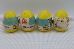 Lot of 4 Despicable Me Minion Jumbo Plastic Eggs 40 Tattoos New Sealed