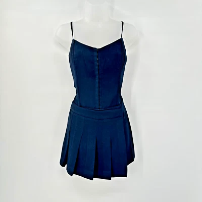 LUSH Pleated Romper Womens Small Midnight Blue Corset Top Mini Dress Y2K Vibe - Image 1 of 4
