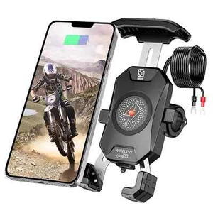 Support de téléphone pour guidon de moto avec chargeur Qi et système antichoc - Zdjęcie 1 z 11