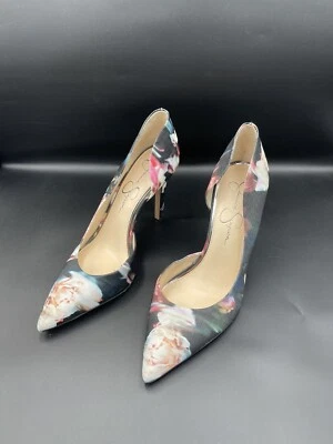 Jessica Simpson Claudette Black Multi Garden Floral Stiletto Size 8 D’Orsay Heel - Image 1 of 4