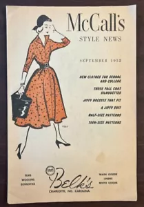 Vintage McCall's Style News September 1952 Belk's Charlotte NC 15 pages - Picture 1 of 3