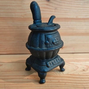 Vintage schwarz Gusseisen Land Charme Mini Miniatur Topf Bauch Herd 5" Dekor - Bild 1 von 13