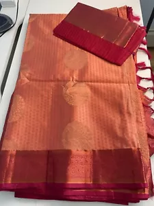 Peach and rose soft silk copper Zari semi silk saree - Picture 1 of 6