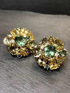 Estate Large 18K Citrine Quartz Peridot Diamond Cocktail Earrings