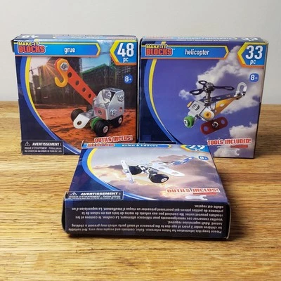 Make-it Blocks Metal Build Kits Crane Helicopter, Airplane Tools Included - Image 1 of 4