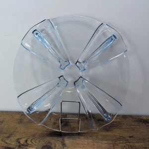 Vintage Stölzle Czech Art Deco 1930's Ice Blue Glass Large Cake Display Plate - Picture 1 of 7