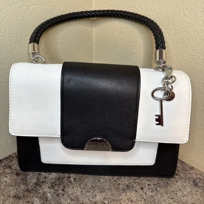 Vintage Guess Black White Snap Satchel Top Handle Purse Hand Bag - Image 1 of 4