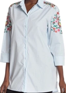 Maxsport Damen bestickt 3/4 Ärmel Tunika Shirt weich aqua Neu mit Etikett Größe Medium - Bild 1 von 15