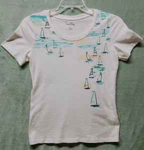 Coral Bay Women's Size Small White T-shirt with Sailboats & Rhinestones - Cotton - Picture 1 of 7