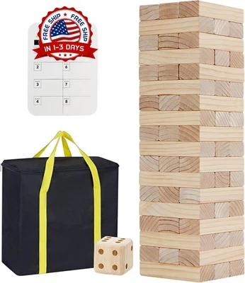 Juegos de bloques de madera, torre grande de 57 bloques, juegos al aire libre - Image 1 of 4