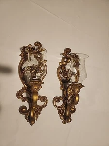 Home Interior - Homco Applique da Parete Ornate Oro Set di 2 con Globi - Foto 1 di 5