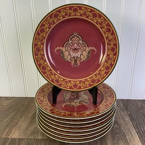 Lot of 8 Raymond Waites ANCIENT KINGDOM 8" Salad / Lunch Plates Red Gold Crest - Picture 1 of 7