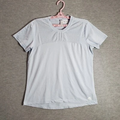 Adidas x Zoe Saldana Women Activewear Top Large Blue Halo Mesh Shirt Logo - Image 1 of 4