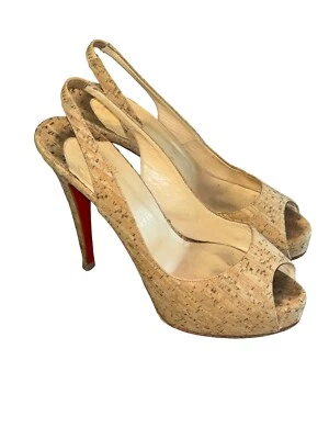 Christian Louboutin Beige Cork Lady Peep Toe Platform Pumps Size 38.5 - Image 1 of 4