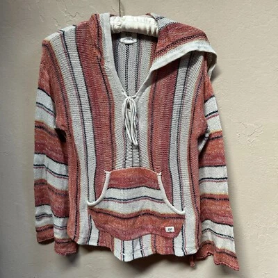 Billabong Baja Hoodie Flared Sleeve Knit Sweater Small Hippie Stripe Pullover - Image 1 of 4