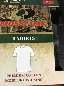 Mossy Oak Mens Sz S 34 36 T Shirts 2 Pack Camo & Black 100% Cotton Tees New - Picture 1 of 5