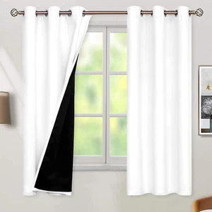 Thermal Insulated 100% Blackout Curtains for Bedroom with Black Liner, Double La - Picture 1 of 12