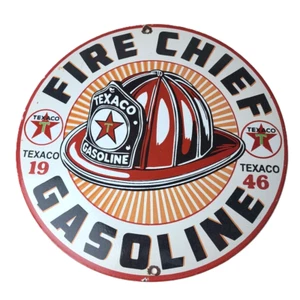 Vintage Texaco Sign - Fire Chief Gasoline Service Gas Pump Porcelain Sign - Bild 1 von 14
