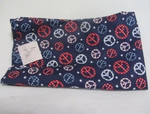 VINTAGE FABRICS RED WHITE & BLUE WITH PEACE SIGNS 22" x 42" PIECE COTTON FABRIC - Picture 1 of 2