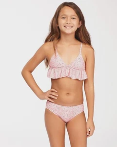 Billabong Girl's Size 8 2 Pc Bikini Swimsuit Feelin Ditsy Ruffle Pink Floral - Picture 1 of 2