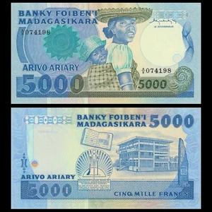 🇲🇬 Madagascar 5000 (5,000) Francs 1983 - 1987 P 69 Crisp UNC - Picture 1 of 5