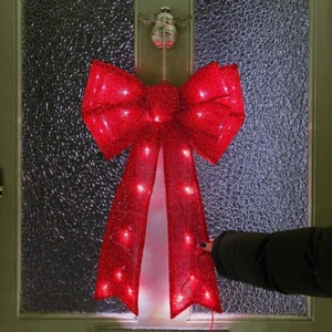 50cm Battery Christmas Red Bow LED Light Up Hanging Outdoor Door Decoration - Picture 1 of 4