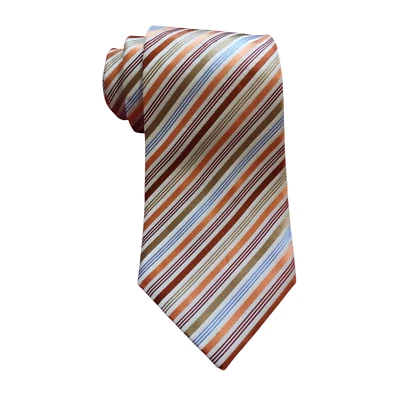 Gravata Croft & Barrow Repp Masculina – 100% Seda Laranja, Azul, Listras Marrons - Imagem 1 de 4