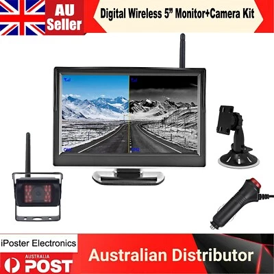 WIRELESS 5" MONITOR REVERSING CAMERA CAR REAR VIEW KIT 12V 24V TRUCK,CARAVAN VAN - image 1 of 4